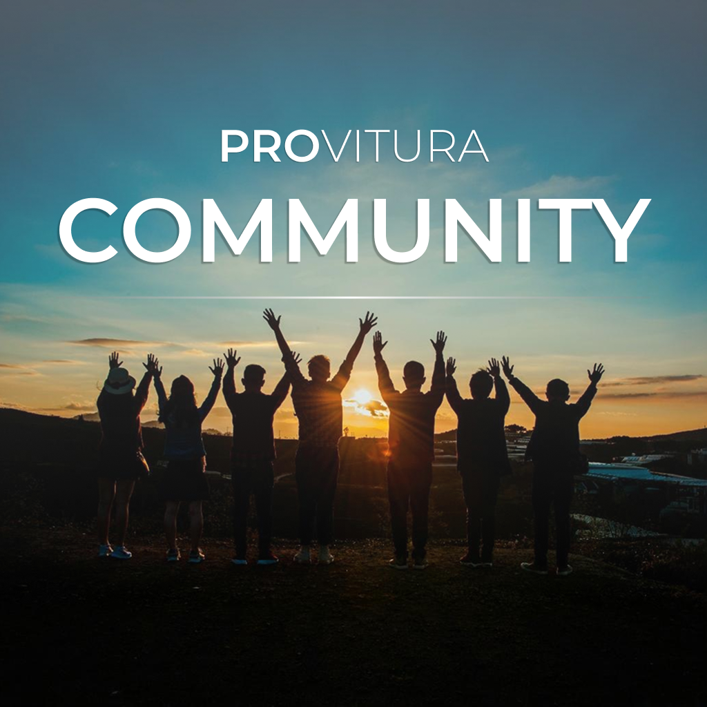 The Provitura community – a group of people with raised arms watching the sunset