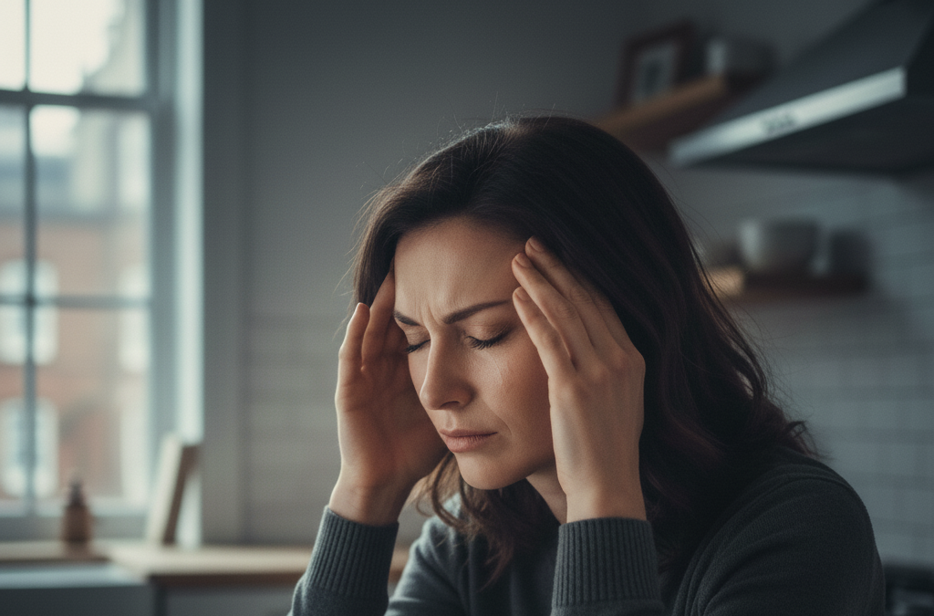Person resting with headache symptoms